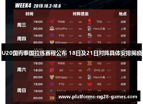 U20国青泰国拉练赛程公布 18日及21日对阵具体安排揭晓